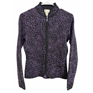 Neve Purple/Black Paisley Floral Full Zip Wool Cardigan Sweater Women's Size XS